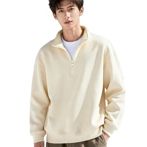 OEM Men's Oversized Half Zip Sweatshirt Plain Grey <b>Mock</b> <b>Neck</b> Cotton Fleece Streetwear <b>Top</b> - Product Image 1