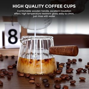 Tazza dosatrice per espresso da 6 oz, tazze in vetro per espresso con manico in legno, tazza per montare il latte, tazza per caffè, latte, tè o sciroppo d'acero - Product Image 3