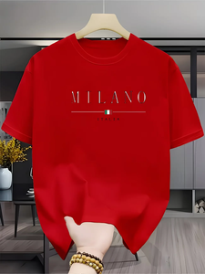 เสื้อยืดแขนสั้นคอกลมลำลองสำหรับผู้ชายในฤดูร้อน ทรงปกติ ปักลาย ระบายอากาศได้ดี สวมใส่สบาย เหมาะสำหรับเล่นกีฬา - Product Image 1