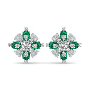 REYES 14K Gold Classic Vintage <b>Stud</b> <b>Earrings</b> Women Fine Jewelry 24.6 Carat <b>Emerald</b> Gemstone Cushion Square Cut Pearl Main Stone - Product Image 2