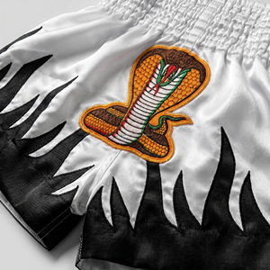 Custom Cobra <b>Patch</b> <b>Men</b> Muay Thai <b>Shorts</b> White Satin Kickboxing Trunks Wholesale Custom Logo Snake Embroidered MMA Fighting <b>Short</b> - Product Image 4