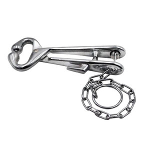 Stainless Steel Cattle Leader Bull Cow <b>Nose</b> <b>Ring</b> Holder Pliers with Long Chain Customized Logo Design Veterinary Livestock - Product Image 1
