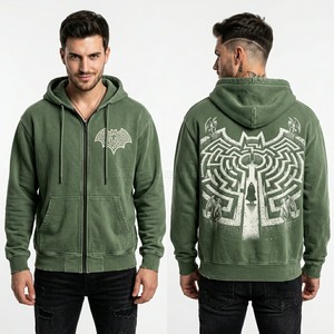 Custom Full <b>Zip</b> <b>Up</b> Hoodie Men <b>White</b> Cream Streetwear Gargoyle Graphic Print Oversized French Terry <b>Zip</b> Hoodie Manufacturer - Product Image 2
