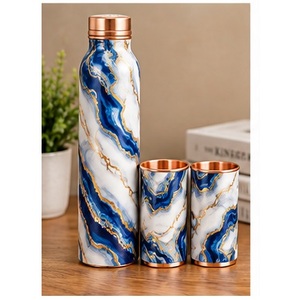 Botella de Agua de Cobre con Diseño de Flores de Cerezo en Negro Mate, con Tazas a Juego, Portátil para Viajes - Product Image 2