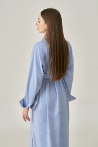 Vestido Camisero Maxi de Algodón Popelín, Corte Holgado, Casual, Minimalista, a Rayas, con Botones, Manga Regular, Formal de Oficina, Hecho en Vietnam - Product Image 4