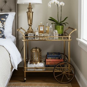 Designer Gold Finish Iron Bar Cart with Glass Shelves Rolling <b>Serving</b> <b>Trolley</b> for Home Bar Kitchen Furniture Home Hotel Decor - Product Image 5