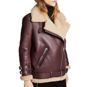 New Custom <b>Women's</b> Style <b>Sherpa</b> Lined Leather Jacket Winter Warm Biker Shearling Leather Jackets 2026 - Product Image 3