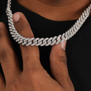 Cadena de eslabones cubanos de moissanita de plata de ley 925 de 20 pulgadas y 10 mm, con pavé completo de corte redondo, estilo hip hop, cadena tipo curb. - Product Image 4