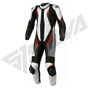 Combinaison de moto en cuir à manches longues pour homme, rouge, noir, blanc, blocs de couleur, coupe-vent, équipement de protection, une pièce, Salva Leather - Product Image 4