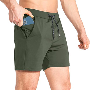 Pantalones cortos de secado rápido para hombre, color verde oliva, con cordón en la cintura y bolsillos laterales, ajuste deportivo informal - Product Image 1