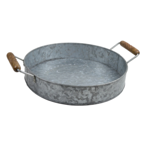 Bandeja Redonda para Servir con Asa de Madera, Diseño Metálico, para Hogar y Hotel, a un Precio Muy Competitivo - Product Image 1