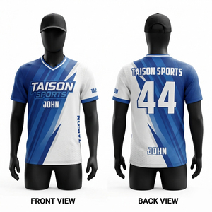 เสื้อเจอร์ซีย์ดิสก์กอล์ฟผ้าโพลีเอสเตอร์อินเตอร์ล็อคพรีเมียม 220 GSM สีน้ำเงินขาว พิมพ์ลายดิจิทัล เสื้อกีฬาทีมแบบสั่งทำพิเศษ ระบายอากาศได้ดี ทรงปกติ - Product Image 1