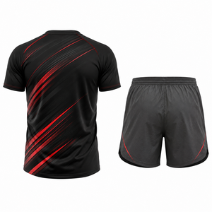 Ensemble de vêtements de sport pour hommes, t-shirt et short athlétiques, légers, à séchage rapide, en maille polyester/coton, vêtements de sport pour la salle de sport - Product Image 2
