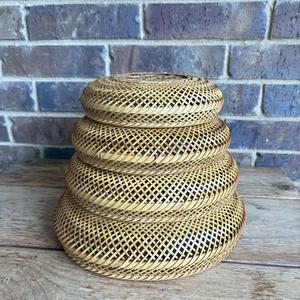 Lot de 4 paniers gigognes vintage en bambou et rotin tressés, faits à la main, plateaux de rangement peu profonds, fournisseur en gros du Vietnam - Product Image 4