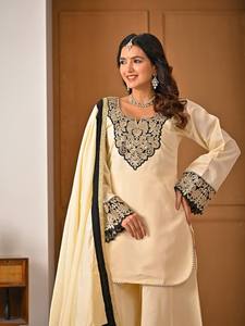 Ensemble Salwar Kameez Moderne de Mode Pakistanaise Ramdev Trading avec Dupatta Assortie pour Mariage, Diwali, Tenue de Soirée, en Soie Romaine Lourde à Séchage Rapide - Product Image 4