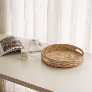 New Design Jewellery <b>Trays</b> Beauty Dinnerware Rattan <b>Trays</b> Woven Wicker <b>Round</b> <b>Tray</b> With Handle - Product Image 5