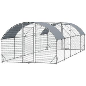 Grandi Gabbie per Animali da Esterno 2,8m x 9,6m x 2m, Pollaio in Metallo con Copertura Impermeabile e Anti-UV per Anatre e Conigli da Giardino - Product Image 1