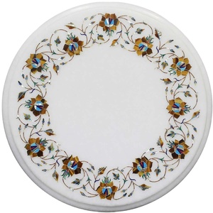 Plateaux de table en marbre Pietra Dura, tables à manger et tables centrales personnalisées avec incrustations en marbre blanc - Product Image 1