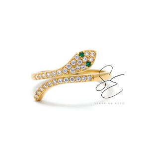 Anillo de Serpiente Chapado en Oro de 18K, Ajustable, con Ojos Verdes, de Acero Inoxidable, Impermeable, para Mujer, Hipoalergénico - Product Image 5
