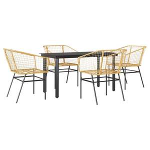Ensemble de salle à manger de jardin 5 pièces en polyrotin marron avec table en verre - Product Image 2