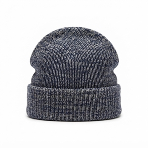 Custom <b>Navy</b> Gray Rib Knit <b>Beanie</b> Hat Winter Warm Cuffed Skull Cap With Embroidered Logo - Product Image 2