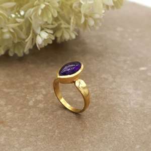 SHYAM JEWELRS Natural Daily Boho Marquise Purple Amethyst Gemstone <b>Ring</b> 14K Gold Plated Brass Handmade Dainty Boho Hippie Unisex - Product Image 4