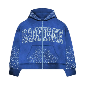 Sweat à capuche surdimensionné décontracté pour homme, 100 % coton épais, avec fermeture éclair intégrale, imprimé numérique personnalisé et strass, collection hiver 2026 - Product Image 3