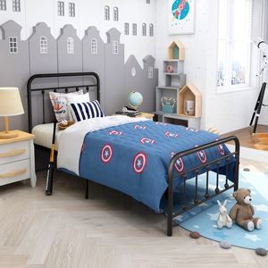 Letto a piattaforma in metallo nero stile vittoriano, misura Twin, con testiera, pediera e contenitore sotto il letto, non necessita di rete a molle - Product Image 6