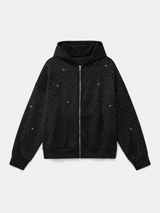 Survêtements en coton épais 100 % avec strass, respirants, personnalisables, avec sweat à capuche zippé et pantalon de jogging, nouvelle mode - Product Image 2