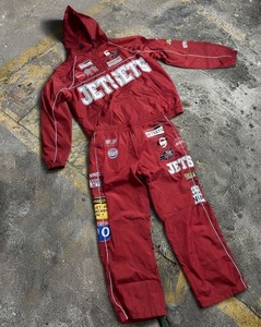 Unisex Black <b>Nylon</b> Racing Tracksuit Multi Patch Full Zip Hooded Windbreaker Jacket and Piping <b>Track</b> <b>Pants</b> Two Piece Set - Product Image 2