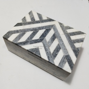 Handmade Marble Inlay Decorative <b>Box</b> with Geometric Pattern, Luxury White and <b>Grey</b> Stone Jewelry <b>Storage</b> <b>Box</b>, Modern Keepsake - Product Image 2