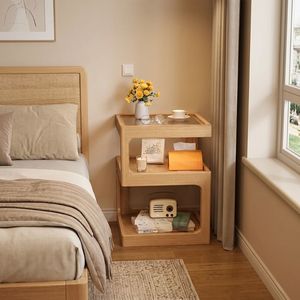 Modern Solid Wood Nightstand with 3 <b>Drawers</b> and Glass <b>Top</b>, Nordic Bedside <b>Table</b> for Bedroom, Apartment and Hotel Furniture - Product Image 3