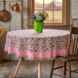 Handmade Indian <b>Round</b> <b>Table</b> <b>Cover</b> 40s Cotton Cambric Floral Hand Block Print Tablecloth Dining Linen Boho Farmhouse Decor - Product Image 1