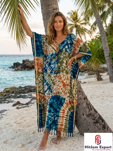 Vestido Kaftan Personalizado para Mujer con Estampado Tie Dye, Corte Holgado, para Playa o Resort, Fabricante y Proveedor OEM ODM - Product Image 3