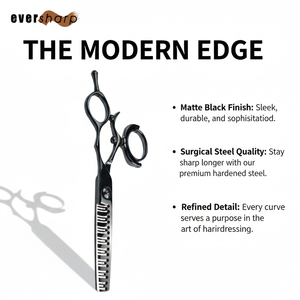 Tijeras de Entresacar Profesionales para Salón y Barbería, para Zurdos, con Mango Giratorio Desplazado de 5.5 Pulgadas, Hoja Convexa con Recubrimiento de Titanio, 440C 24T - Product Image 2