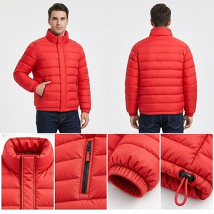 Men's Red Color Puffer Jacket Winter <b>Coat</b> <b>Stand</b> Collar Zip Up Outdoor Streetwear Custom Apparel OEM ODM - Product Image 2