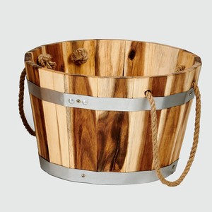<b>Rustic</b> Acacia <b>Wood</b> Planter with Rope Handle - Wholesale B2B - Product Image 4