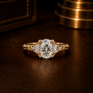 Anillos de compromiso vintage con certificado IGI, diamante de laboratorio de 1.00 ct con corte cojín y anillo con corte trillón, oro puro de 14K para mujer, joyería. - Product Image 1