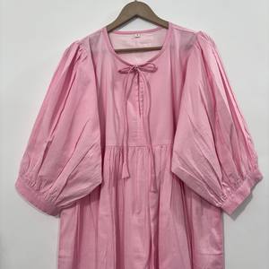 Robe midi décontractée en coton pour femme avec manches ballon - Robe d'été style babydoll taille empire - Tunique ample 100 % coton à col en V - Product Image 1