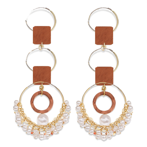 Matte Finish Wood Hoop Stud & Drop Earrings-Religious Ethnic & Bohemian Styles with Pearl Accents - Product Image 1