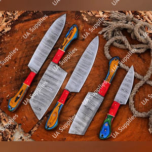 Wholesale Price 5pcs <b>Sharp</b> Damascus Steel Professional Chef Modern <b>Knives</b> Kitchen <b>Knife</b> <b>Set</b> OEM Customized Pakka Wood - Product Image 3