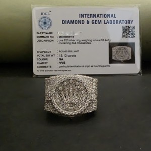 Anillo de Hip Hop con Diseño de Corona Completamente Cubierta de Moissanita Creada en Laboratorio, Certificado IGI, Chapado en Plata 925 y Acero Inoxidable, Última Tendencia - Product Image 6