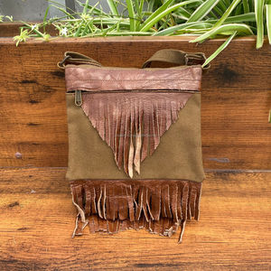 Custom Genuine Leather Canvas Water Resistant Purse for Women's Western Luxury Cowhide Leather Crossbody Fringe Shoulder Bags - Product Image 2
