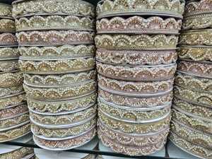 Offres en Gros de Rouleaux de Dentelle Organza Brodés de Perles à Motifs Géométriques Solubles dans l'Eau, Écologiques, Dorés et Argentés de Luxe - Product Image 3