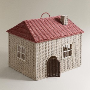 Cute Cottage Rattan <b>Storage</b> Basket Red <b>Roof</b> Handmade Kids Toy Bin Decorative Nursery Organizer Hamper Woven Sundries Holder <b>Box</b> - Product Image 1