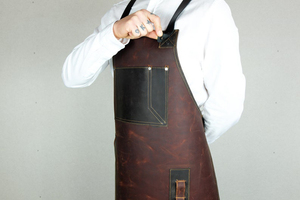 Tablier de barbier en toile robuste avec sangles en cuir véritable, logo personnalisé, uniforme pour artiste tatoueur, maquilleur, styliste, imperméable, pour salon de coiffure - Product Image 3