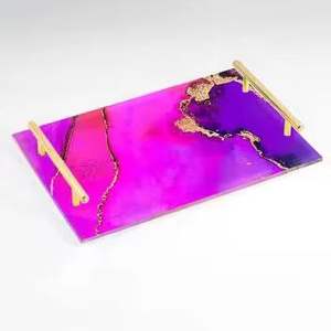 Gold Metal Serving Tray with Handles Rectangular Decorative <b>Coffee</b> <b>Table</b> Tray Hammered Display Platter Luxury Home Decor - Product Image 6