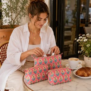 Premium Jaipur Hand Block Toiletry Bag Set of 3 Quilted Zip Closure Sustainable Durable <b>for</b> <b>Men</b> Women Daily Use Gifting Travel - Product Image 5