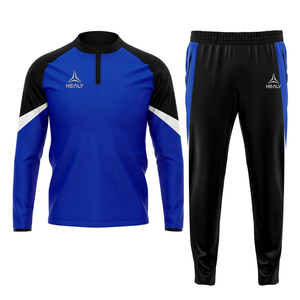 Vêtements de sport personnalisables pour femmes, ensemble de survêtement d'entraînement de football d'automne, veste bleue à coupe ample respirante avec empiècements contrastants et fermeture éclair 1/4 - Product Image 3