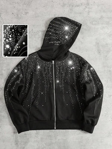 Sweat-shirts à capuche zippés pour hommes, surdimensionnés, en coton 100% de haute qualité, avec strass, style streetwear, fabrication OEM. - Product Image 3
